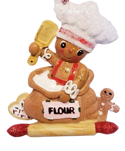 Gingerbread Baker Resin Ornament with Bowl of Flour 3"