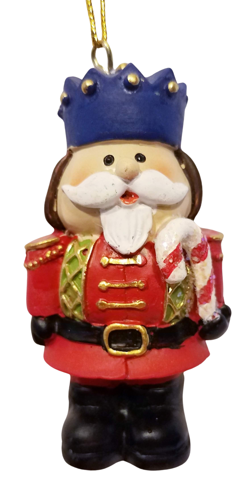 Red Nutcracker Ornament with Blue Hat Holding Candy Cane