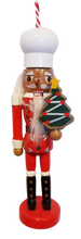 Load image into Gallery viewer, Wooden Gingerbread Chef Nutcracker Ornament Holding Christmas Tree  6&quot;
