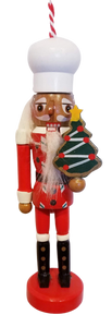 Wooden Gingerbread Chef Nutcracker Ornament Holding Christmas Tree  6"