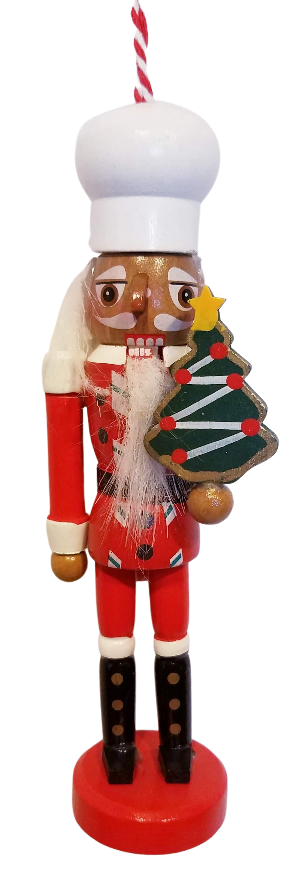 Wooden Gingerbread Chef Nutcracker Ornament Holding Christmas Tree  6