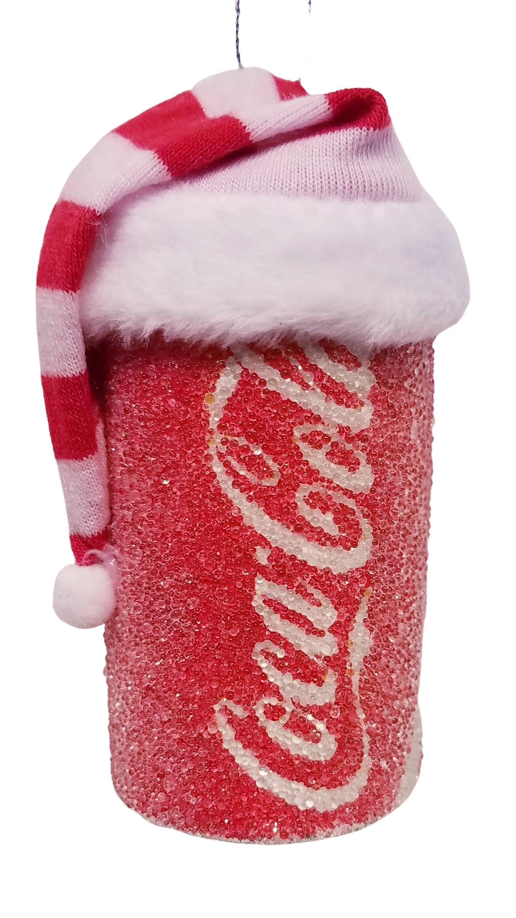 Red Coco Cola Can ornament with Red/White Santa Hat