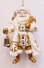 Load image into Gallery viewer, Jeweled White and Gold Santa Ornaments, 2 Assorted
