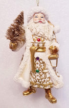 Load image into Gallery viewer, Jeweled White and Gold Santa Ornaments, 2 Assorted
