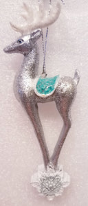 Turquoise and White Deer Ornaments, 2 Assorted