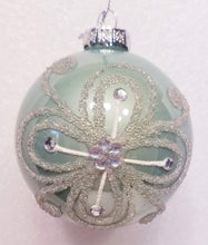 Load image into Gallery viewer, Glass Silver and Pale Aqua Embellished Glass Ball Ornaments
