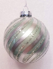 Load image into Gallery viewer, Glass Silver and Pale Aqua Embellished Glass Ball Ornaments
