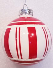 Load image into Gallery viewer, Glass Red and White Ball Ornaments with Red Stripes
