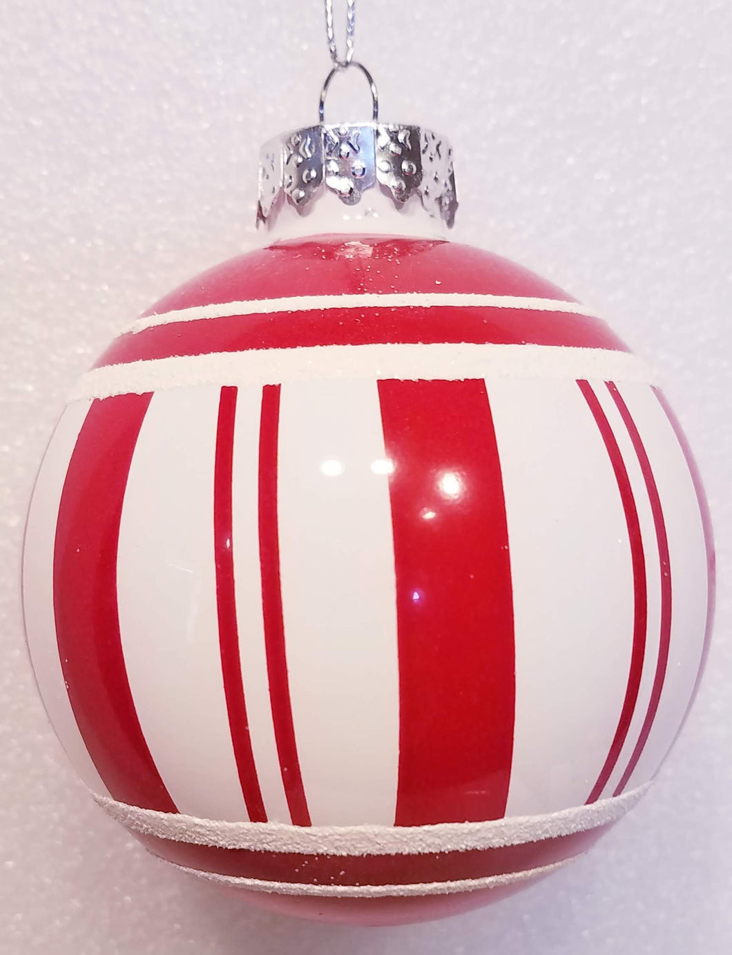 Glass Red and White Ball Ornaments with Red Stripes