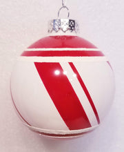 Load image into Gallery viewer, Glass Red and White Ball Ornaments with Red Stripes
