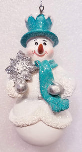 Turquoise and White Snowman Ornaments, 2 Assorted