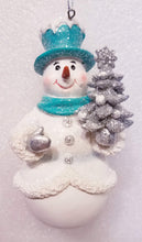 Load image into Gallery viewer, Turquoise and White Snowman Ornaments, 2 Assorted
