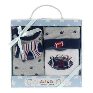 Football Blue/Red/Gray/White 4 Piece Baby Gift Set Box Size 0-6 Months