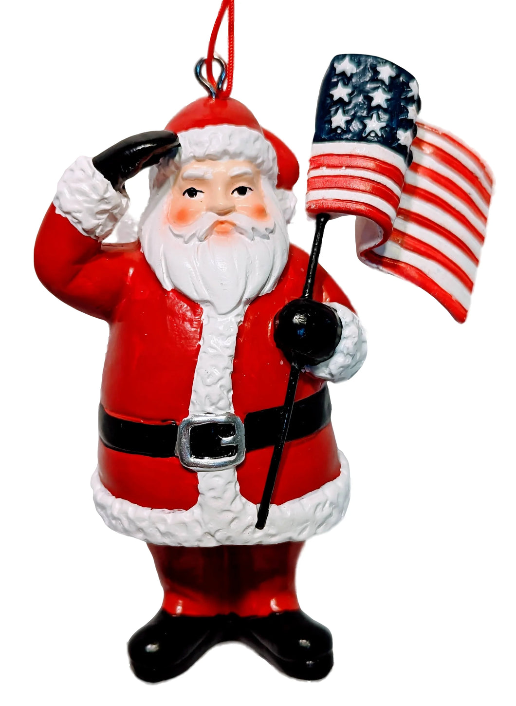Patriotic Santa Ornament Holding the American Flag