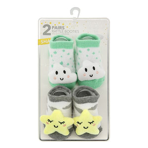 2 Pack Rattle Booties with Stars & Clouds