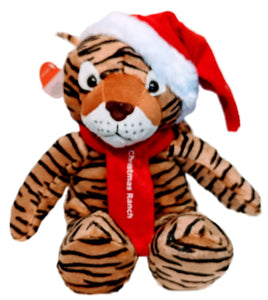 Plush Christmas Tiger with Red Santa Hat & Red Scarf with Christmas Ranch