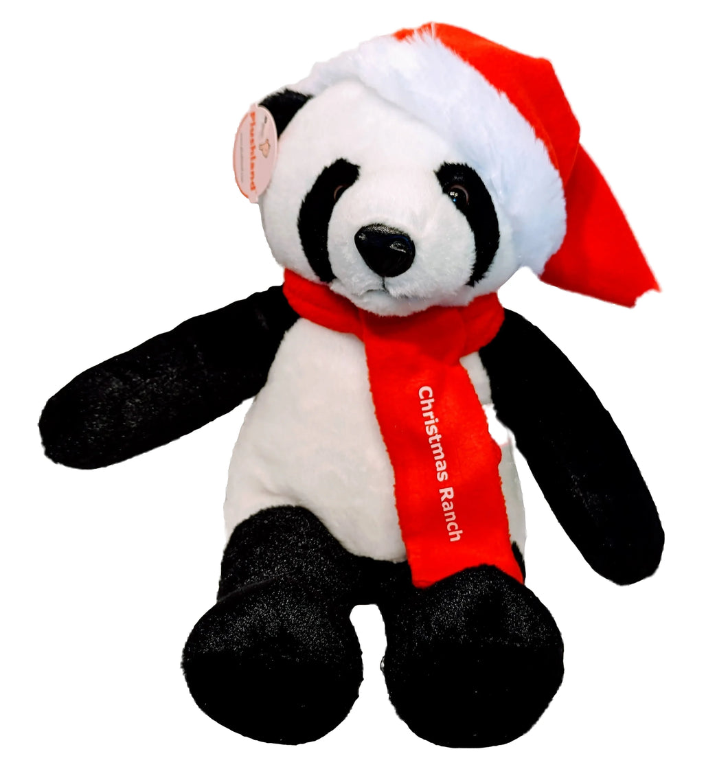 Plush Christmas Panda with Red Santa Hat & Red Scarf with Christmas Ranch