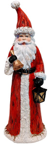 Rustic Red Santa Figurine with Gold Bell & Lantern