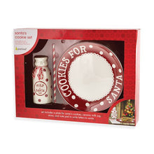 Load image into Gallery viewer, Ceramic Red and White Santa Cookie Set Includes Plate, Mug with Straw, and Note Pad
