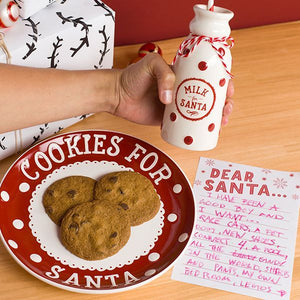 Ceramic Red and White Santa Cookie Set Includes Plate, Mug with Straw, and Note Pad
