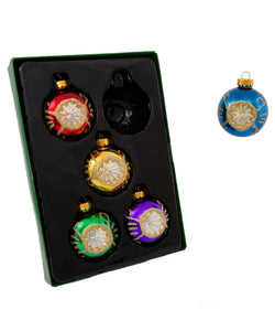 Multicolored Glass Reflector Ornaments Box of 5