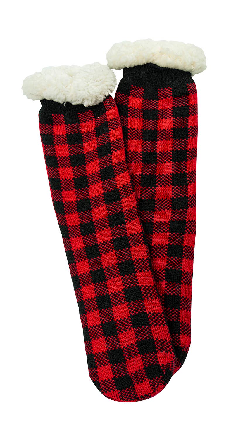 Ladies Holiday Slipper Socks - One Size  - Black & Red