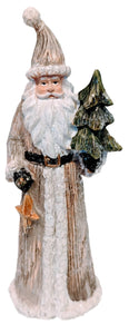 Rustic Gold/White Santa Figurine Holding Green Christmas Tree