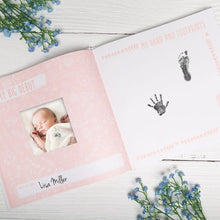 Load image into Gallery viewer, White and Pink Floral Baby&#39;s First Year Book 9&quot;x&quot;9
