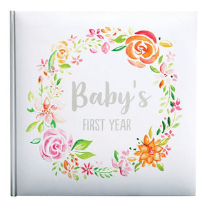 White and Pink Floral Baby's First Year Book 9"x"9