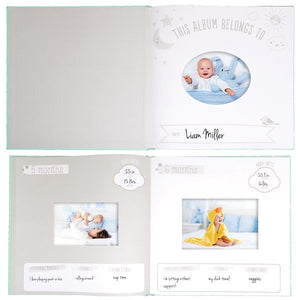 Teal Little Dreamer Baby's First Year Book with Moon and Stars 9"x 9"