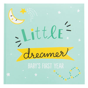 Teal Little Dreamer Baby's First Year Book with Moon and Stars 9"x 9"