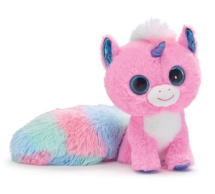 Plush Pink Unicorn with Long Rainbow Fur Tail 9.5