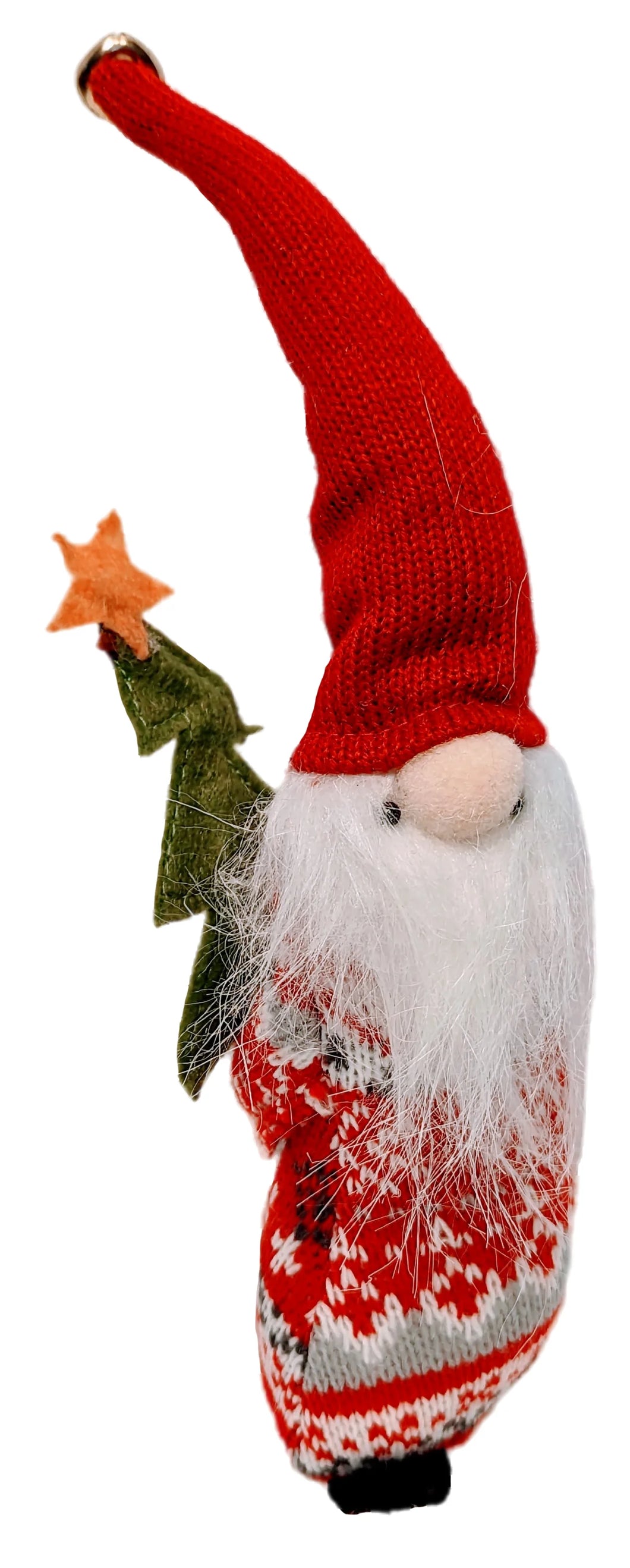 Plush Small Gnome Figurine Holding Tree Behind Back