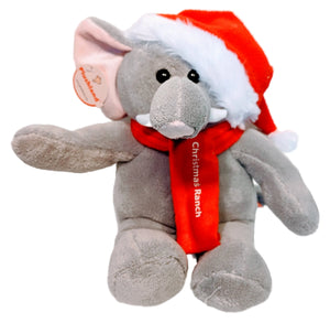 Plush Christmas Elephant with Red Santa Hat & Red Scarf with Christmas Ranch