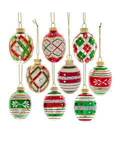 Glass Red & Green Decorated Egg Ornaments - 9 Piece Box