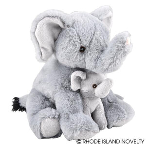 Plush Grey Mama Elephant with Baby 9.5"