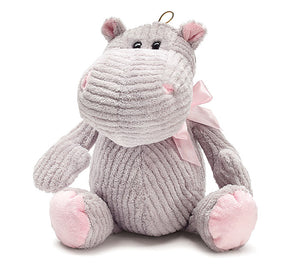 Plush Grey Corduroy Hippo with Pink Bow 12"