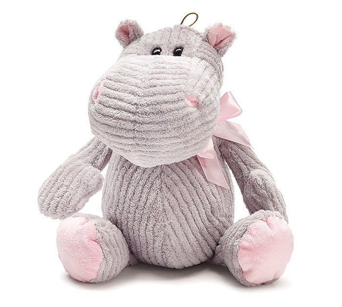 Plush Grey Corduroy Hippo with Pink Bow 12