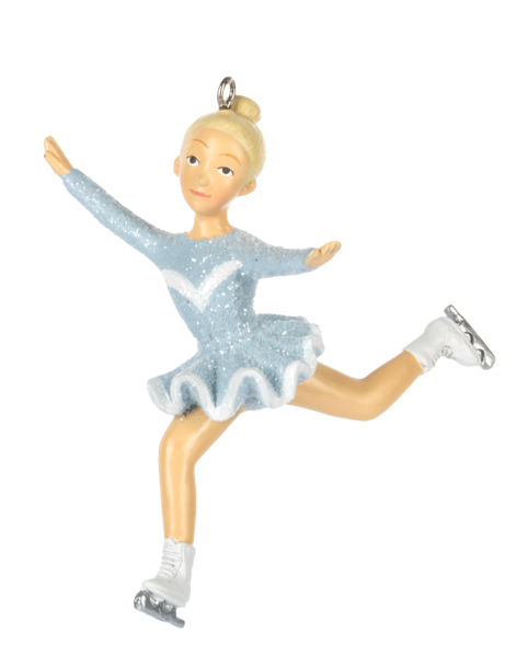 Girl Ice Skater Ornament Wearing Grey Outfit