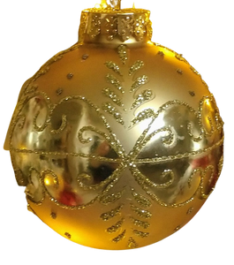 Glass gold ornament with design 2"