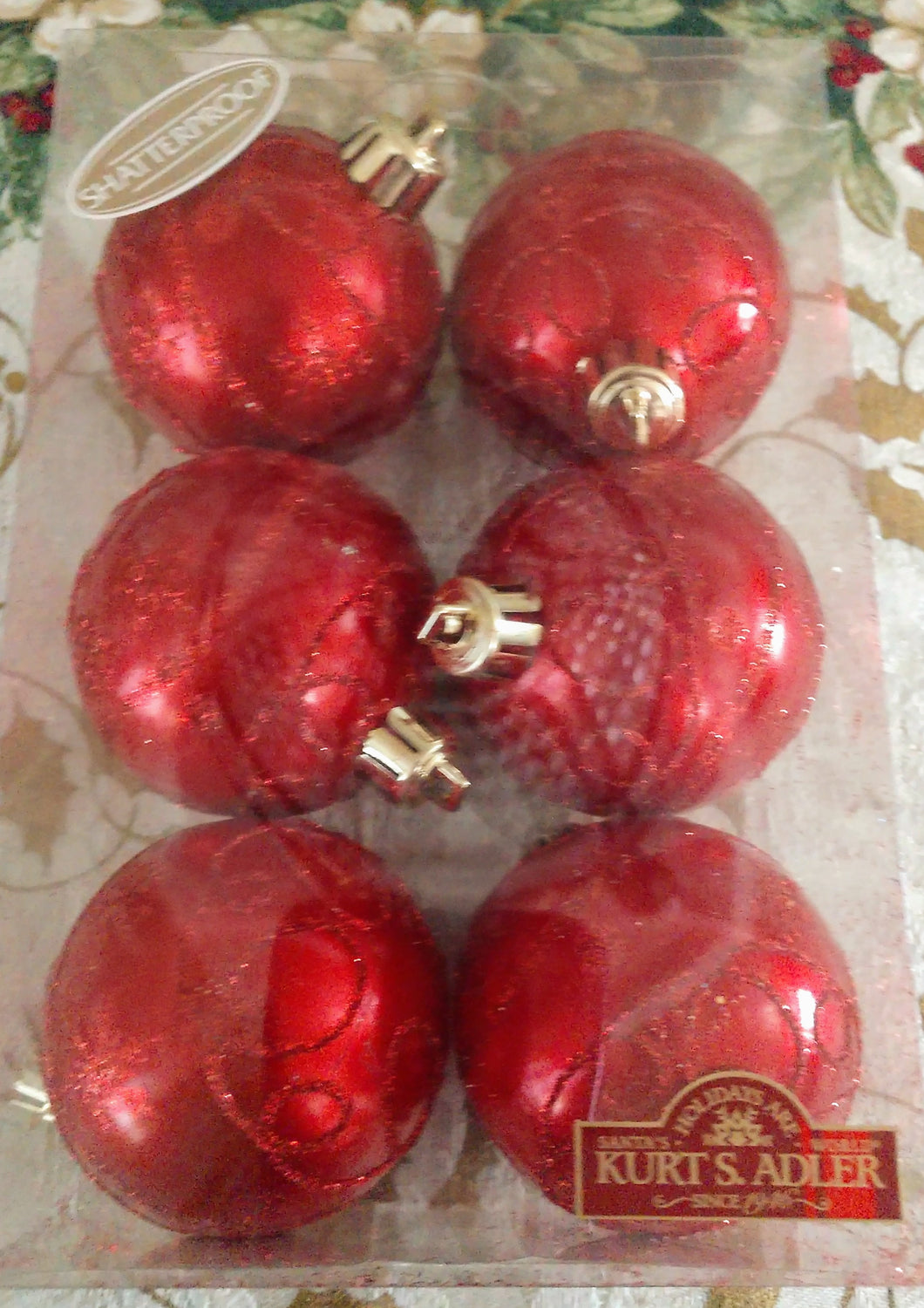 Red shatterproof ornaments/box of 6/ 2