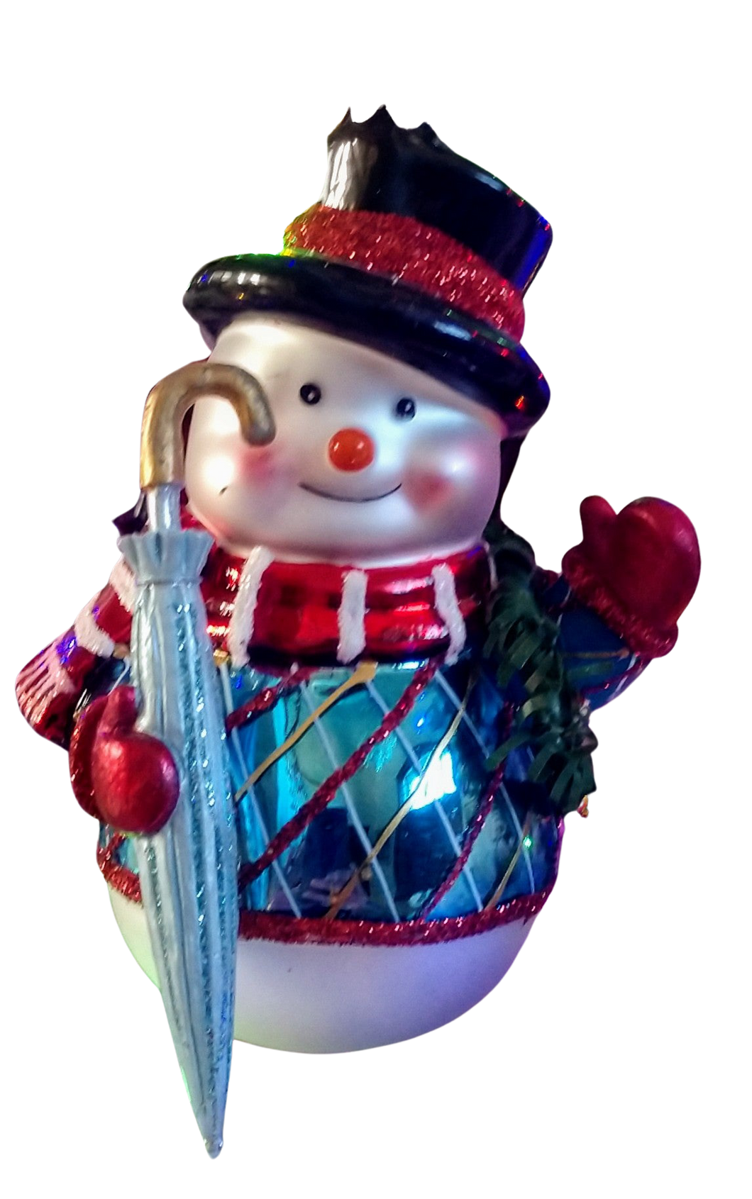 Glass snowman ornament with blue umbrella/black hat/red scarf  4