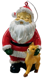 Santa with Reindeer Ornament- resin 4.5"