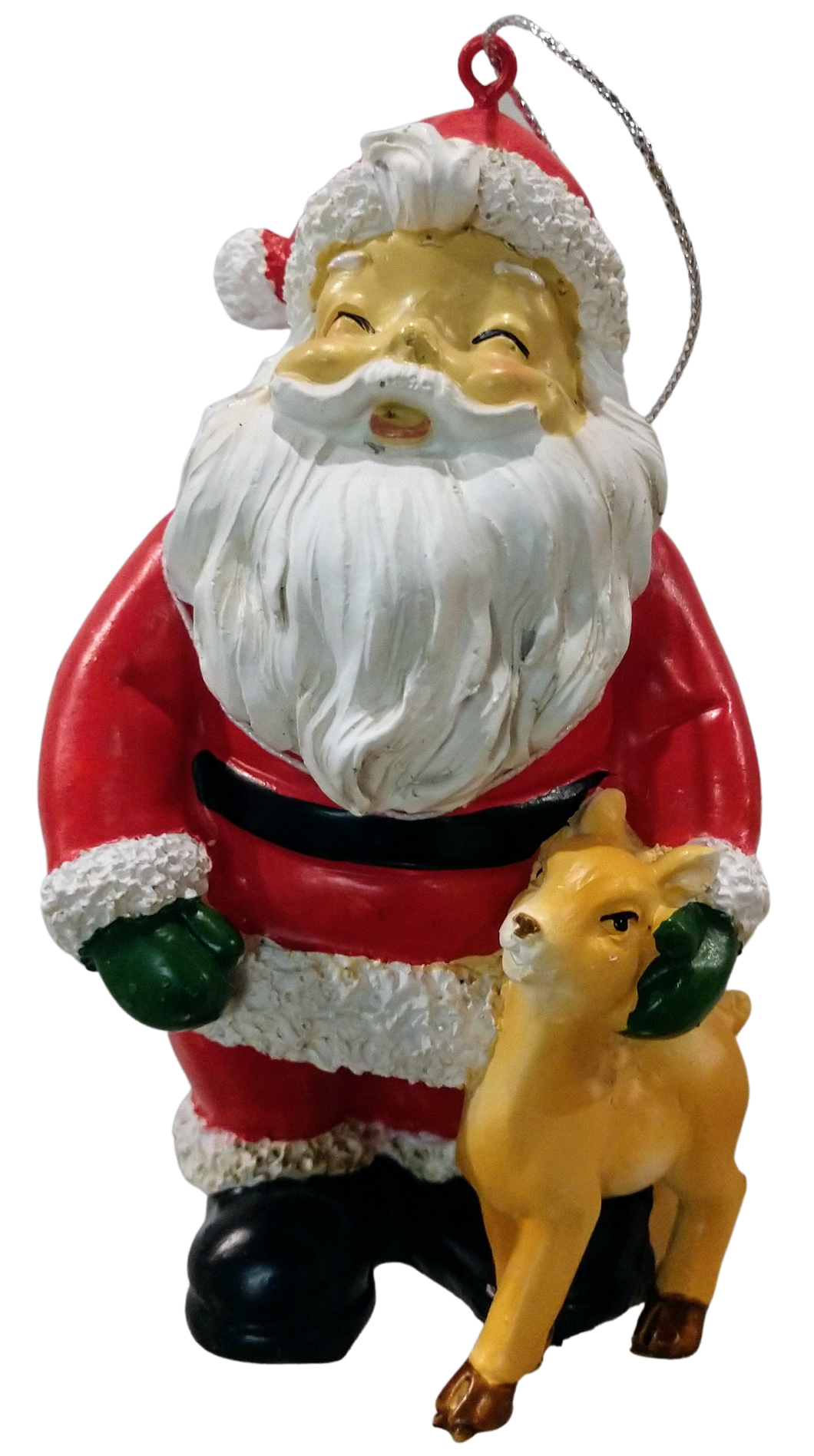 Santa with Reindeer Ornament- resin 4.5