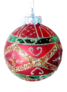 Red/Green/Gold Glass Ornament 3"