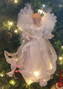 Silver led silver angel tree topper 12"