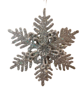 Silver snowflake ornament with glitter acrylic 5"