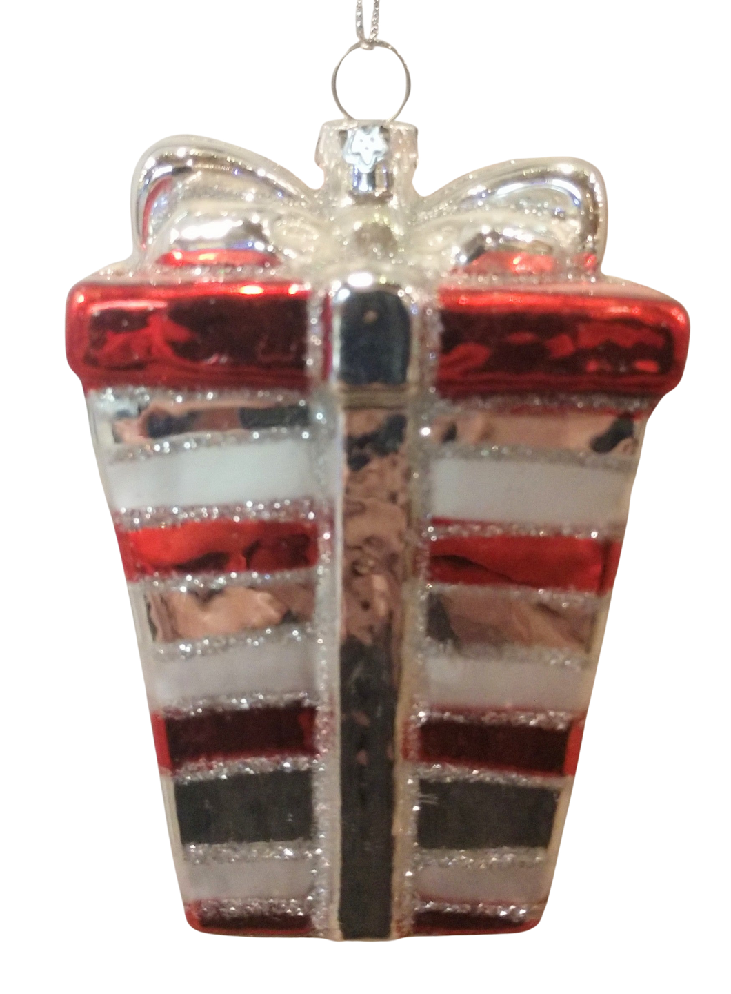 Silver & red present ornament glass 4