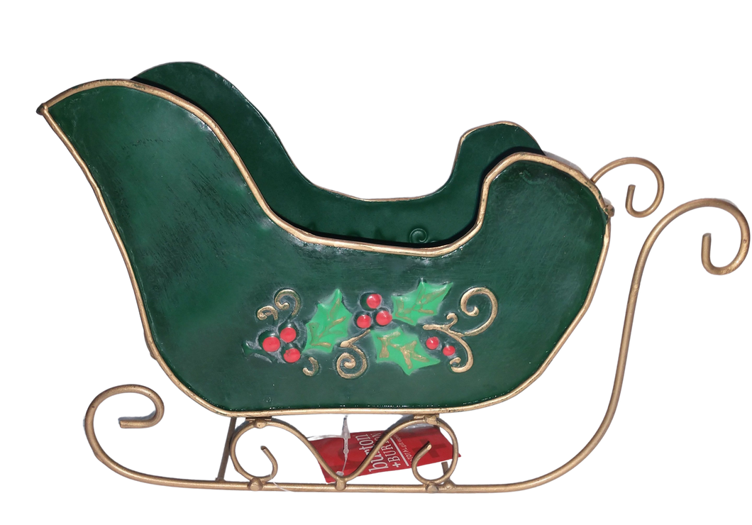 Metal green Christmas sleigh with holly6