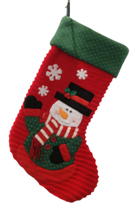 Snowman Stocking red/green with snowflakes polyester 20"